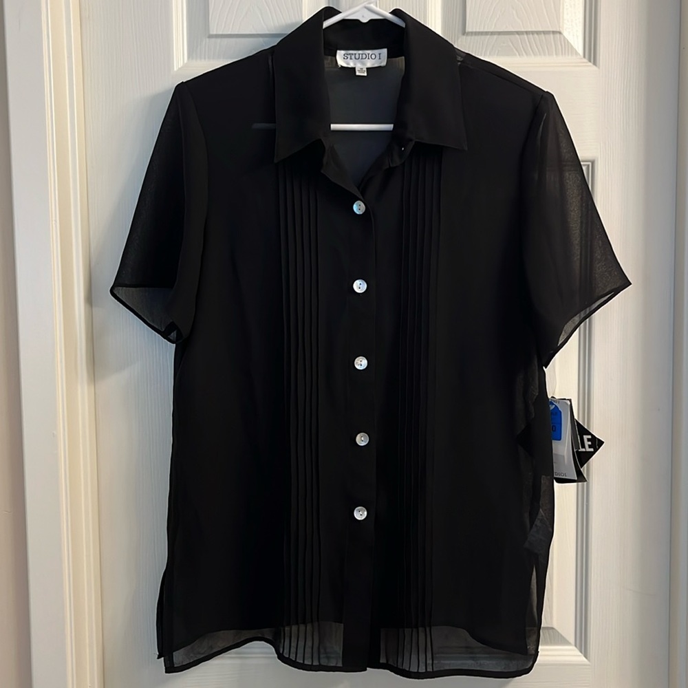 NWT STUDIO I black sheer blouse